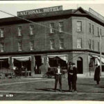 Historic picture of main street Stettler featuring the old National Hotel.