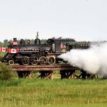 Steam-locomotive No. 42 will be deckout with Canada flags and the trip includes a full course buffet roast turkey meal with all the trimmings at hall in Big Valley plus complementary wine and beer with the meal and Canada Day gifts/tokens. As a special treat for guests the Jazz Guys band will perform in concert during the meal at the Big Valley community hall. Also featured will be live entertainment on board the train in the coaches and the Lone Star Saloon, time to visit All That Buzz and explore a fully restored 1912 Canadian Northern railway station, the blue church on the hill – St Edmund’s, McAlister Motors community museum, the Big Valley Hand-tool and Collectables Museum, the Big Valley Rail Car Museum, and the roundhouse and elevator interpretive centres. There is a high likelihood of train robbery by the Reynold Raiders, a group of horse mounted desperadoes.