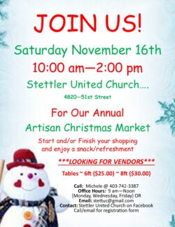 It's time for the Annual United Church Artisan Christmas Market! Head on over and find gifts for all your friends and family!