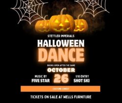 Head up to the HUB after the Stettler Imperials home opener and enjoy a spooktacular night!

Dance the night away with music by Five Star DJ and bring a costume for the costume contest!

Doors open after the game. $10 tickets available at Wells Furniture.